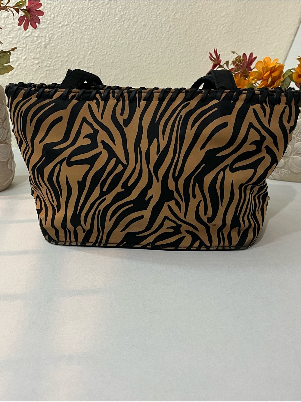 Liz Claiborne Zebra-Print Mini Tote in Black and Brown